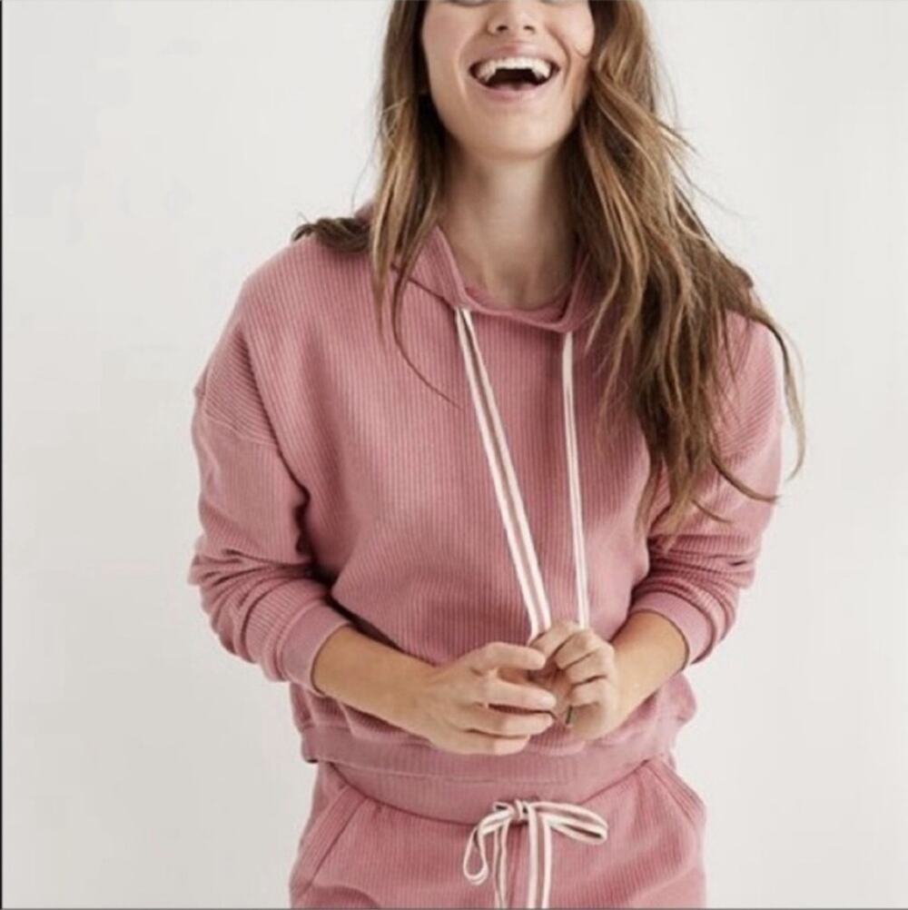 Aerie Dust Pink Ribbed Terry Hoodie Size Small Pullover Sweatshirt
